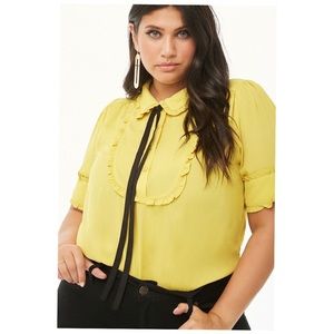 Chiffon Pussycat Bow Ruffle-Trim blouse